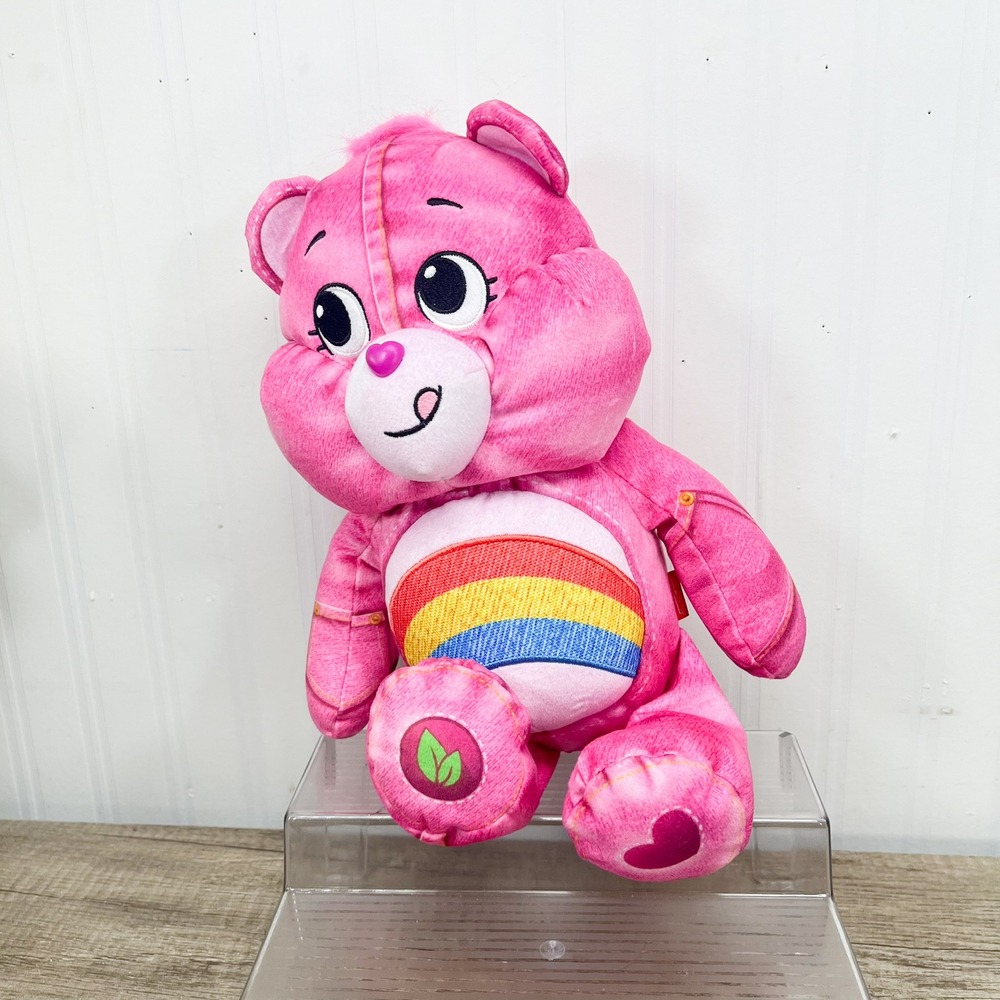 Care Bears Cheer Bear Pink Denim Look Plush Unlock the Magic 11 Inch Basic Fun